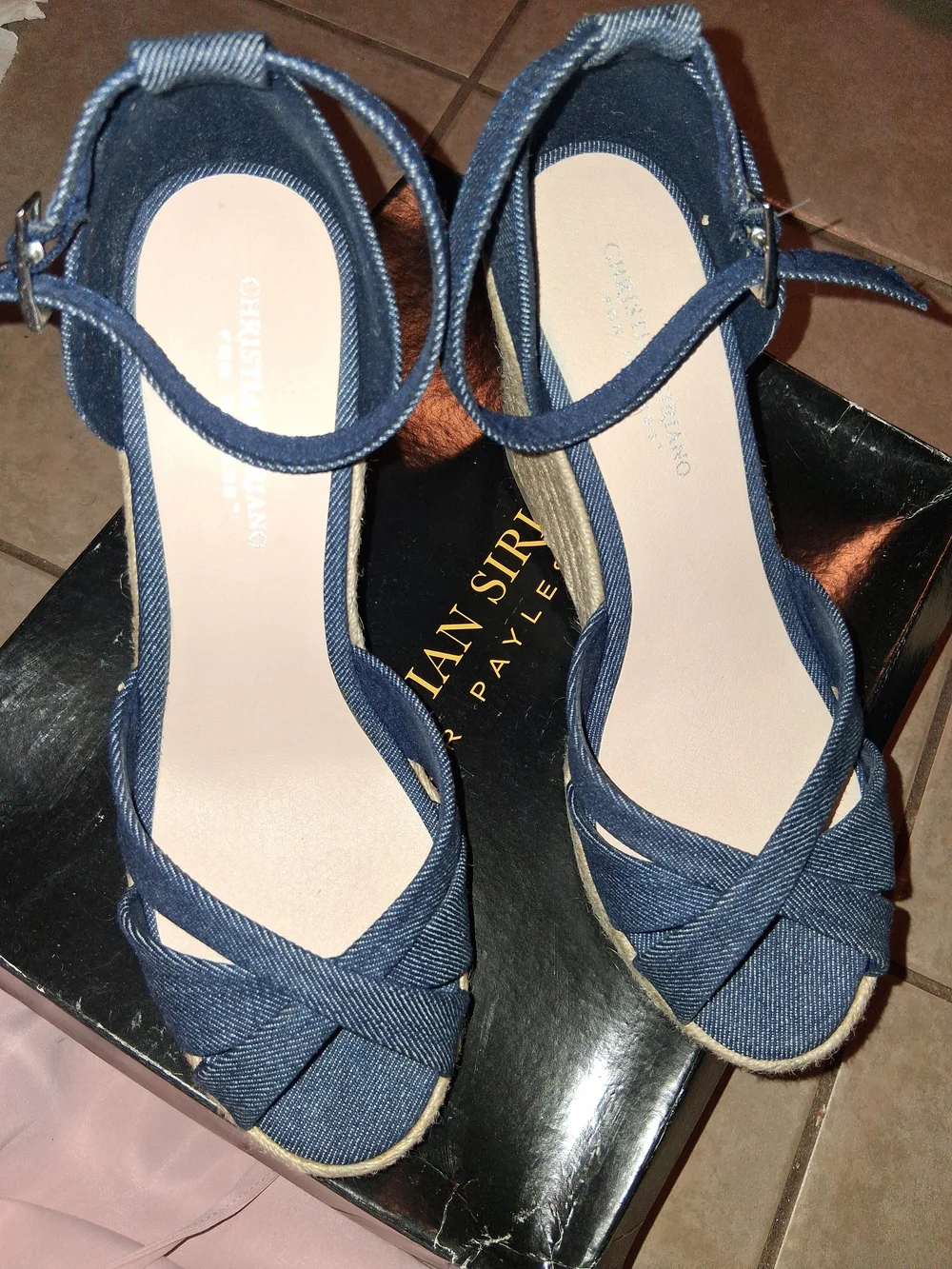 Christian Siriano Blue Denim Espadrille Wedge Sandals
